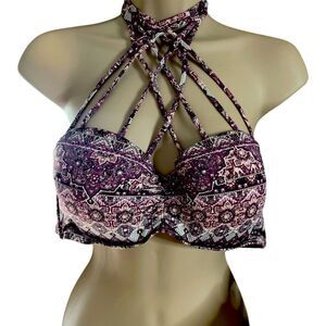 Ambrielle XL Art Pink Print -16W L top Crisscross Gold Hook tie neck